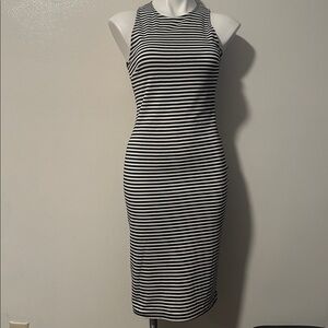 Forever 21 Black and White Striped Sleeveless Midi Dress